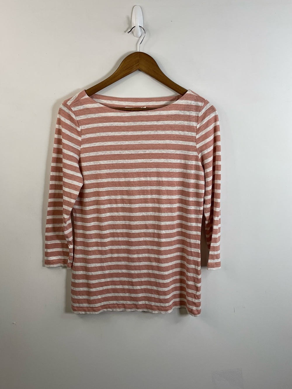 Tory Burch Rose-Pink & White Striped Boatneck 3/4 Sleeve Top Size Large